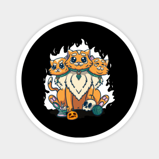 Cute Creepy 3 Headed Cat Skull Halloween Pumpkin Magnet